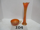 Carnival glass vase & Bowl w/ handle