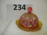 Carnival glass Heisy covered butter dish