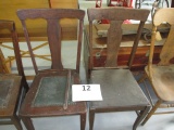 Pair of antique oak T back chairs
