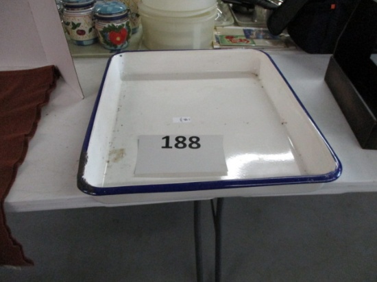 Large blue and white enamel ware tray