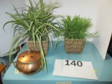 Basket w/ 2 artificial plants