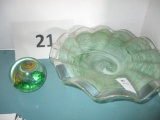 Art glass dish and swirl paperweight