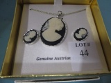 Aucstrian Crystal cameo necklace with matching earrings