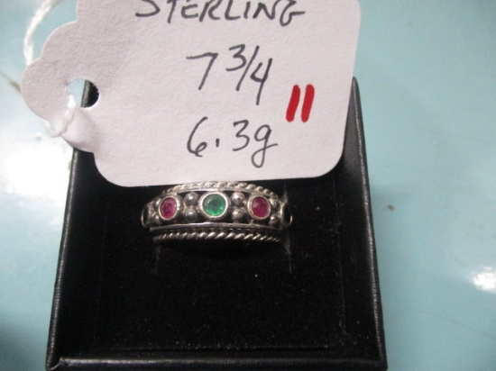 Sterling silver ring with multi color stones