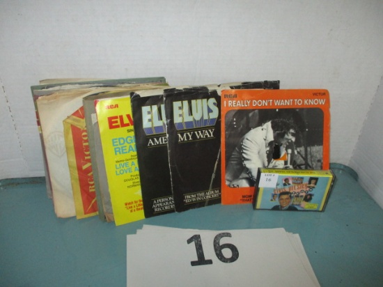 Lot of 20+ Elvis Presley 45 RPM w/ 4 picture sleeves & cassette