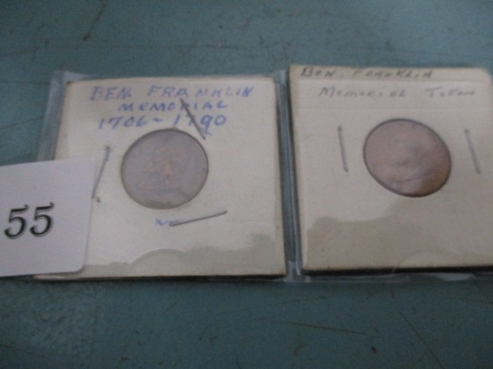 2 Ben Franklin memorial coins