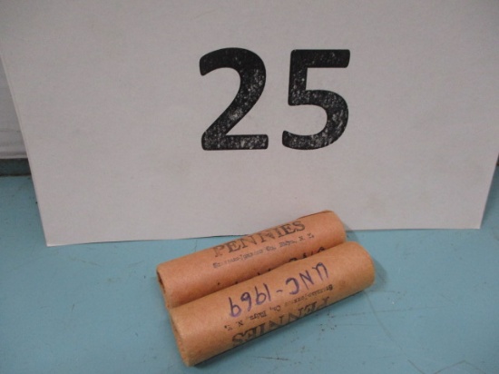 2 Rolls 1969 pennies UNC