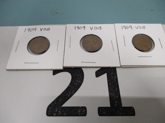 (3) 1909 VDB wheat pennies