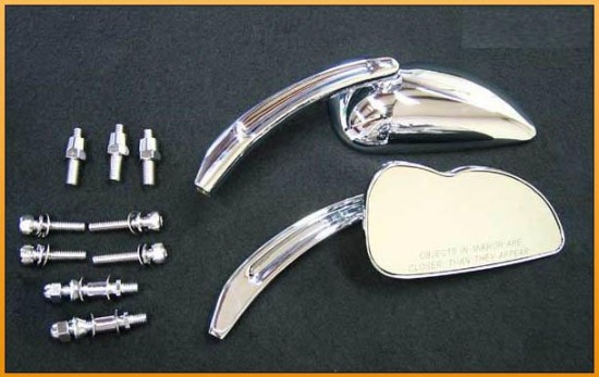 Leaf Shape Chrome Mirrors For 1965 To Present Harley Models & Metric Cruisers (pair)
