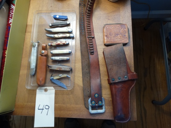 Pocket knives, belt, gun case