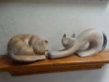 Two Wood Carved Cats