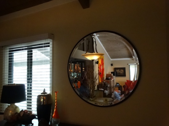 Large Round Beveled Mirror