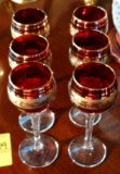 6 Red BOHEMIAN Glass Set