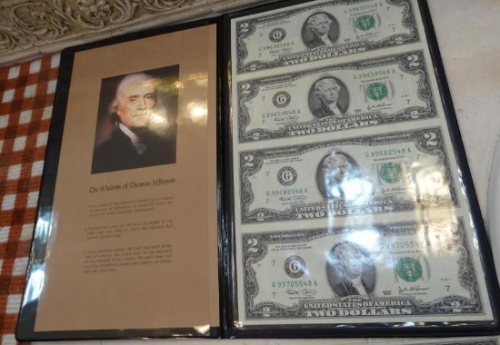 2003 Thomas Jefferson $2 Bill uncut Currency Set (4 bills)