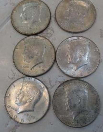6 Silver Kennedy Half Dollars