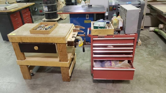 Homak Tool Box with Contents and Rolling Wood Table
