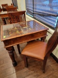 INDIA PANELED DOOR WITH METAL ACCENTS TURNED INTO TABLE WITH 2 CHAIRS