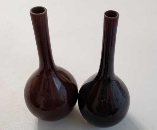 2 BROWN CERAMIC VASES