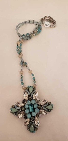 SHADES OF BLUE-GREEN LONG NECKLACE