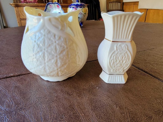 2 VINTAGE BELLEEK VASES