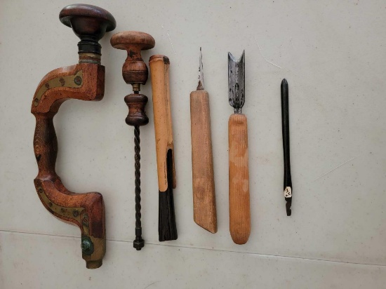 6 ANTIQUE WOOD CARVING TOOLS
