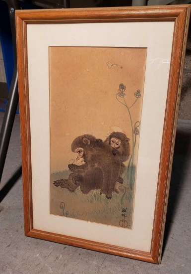 ORIGINAL WOODBLOCK PRINT "MONKEY" the Sign of the Zodiac