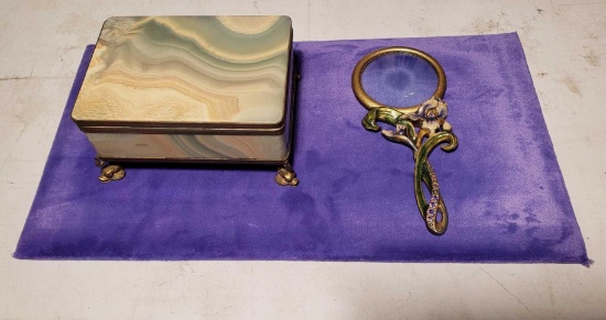 Marble / Agat Jewelry Case and Flower Mirror