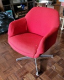 3 METAL AND RED CLOTH CHAIRS