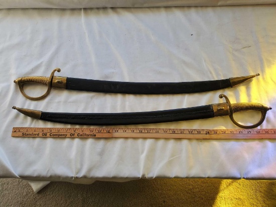 TWO FRENCH BRIQUET SWORD REPLICAS WITH SCABBARDS