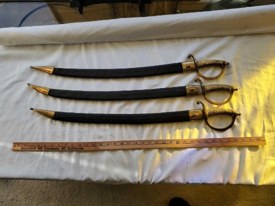 THREE FRENCH BRIQUET SWORD REPLICAS WITH SCABBARDS