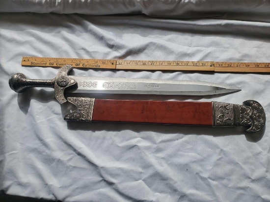 HEAVY STAINLESS STEEL DECORATIVE SWORD WITH SCABBARD