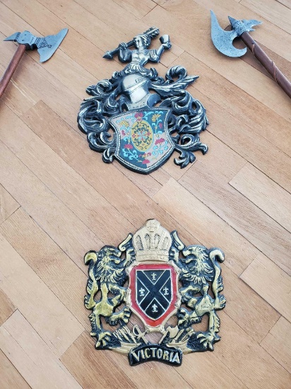 TWO CAST METAL COAT OF ARMS