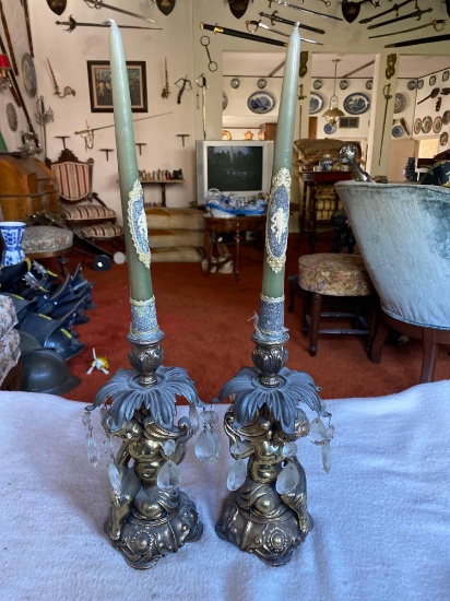 VINTAGE PAIR OF CHERUB MANTLE CANDLEHOLDERS