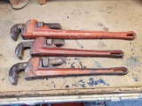3 ADJUSTABLE PIPE WRENCHES