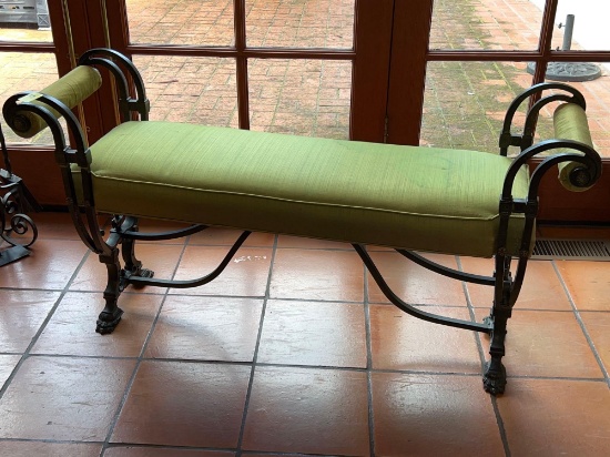 IRON BENCH WITH PADDED SEAT AND ARMS