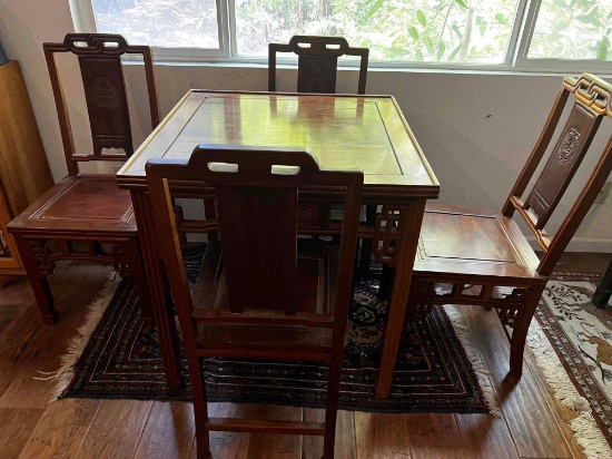 VINTAGE CHINESE MAHJONG TABLE AND CHAIRS
