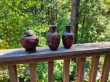 3 CINNABAR STYLE RED LACQUER VASE