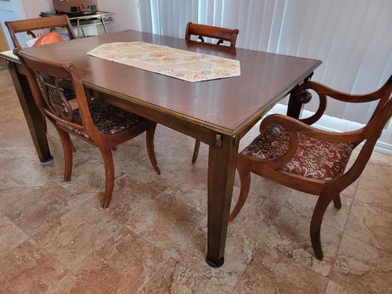 DINING ROOM TABLE W/ LYRE BACKED CHAIRS