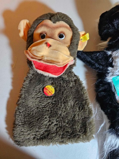 THE ORIGINAL STEIFF MIMOC AFFE AND JOLLY SKUNK PUPPETS