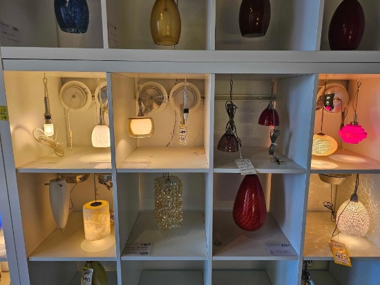 EIGHT CUBICLES OF GLASS PENDANTS