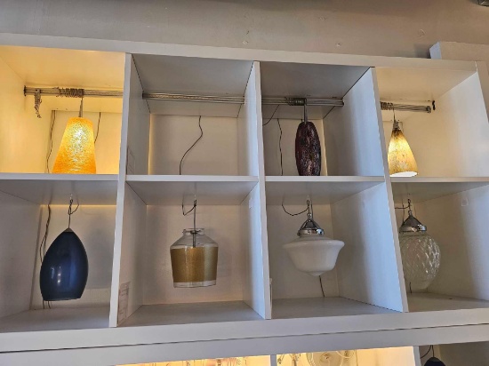 SEVEN CUBICLES OF PENDANTS AND GLOBE LIGHTS