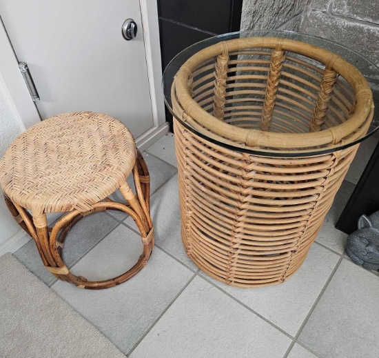 RATTAN SEATING AND BAMBOO TABLE