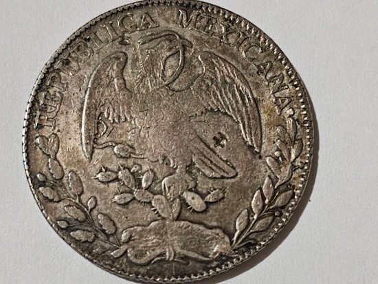 1864 FIRST MEXICAN REPUBLIC 8 REALES SILVER COIN