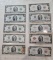 10 U.S. 2 DOLLAR BILLS RED SEAL AND GENERAL