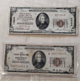 2 1929 SERIES 20 DOLLAR NATIONAL RESERVE NOTES - BROWN SEAL