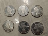 6 CANADIAN 1 DOLLAR SILVER COINS