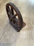 VINTAGE WAGON WHEEL BOOKEND AND ANGEL PRINT