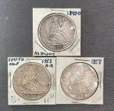 3 SEATED LIBERTY HALF DOLLARS