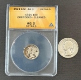 GRADED SILVER DIME WITH QUARTER