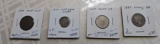 4 COINS HALF CENT - HALF DIME - SHIELD